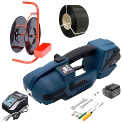 Zestaw do spinania taśmą PET – bandownica 3200 N + wózek + taśma 2000 m